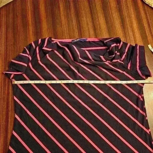Eloquii Dark Navy with Pink Stripe Short Sleev Cowl Neck Top Size 18/20 EUC - Picture 7 of 9